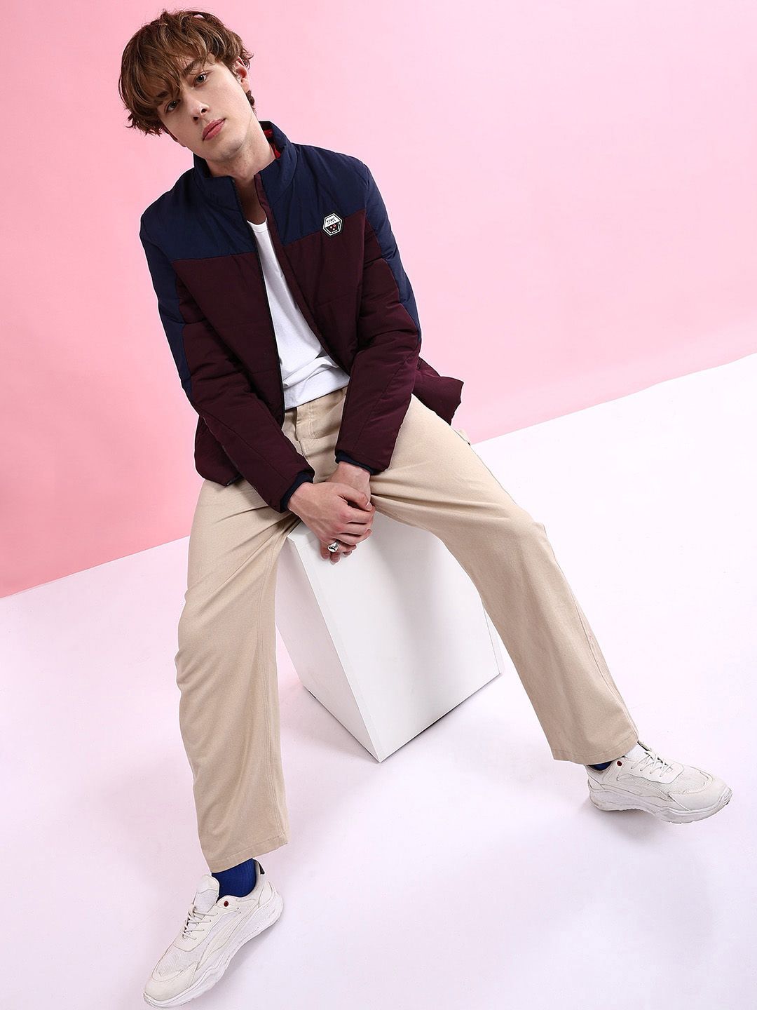 The Indian Garage Co Colourblocked Mock Collar Long Sleeves Padded Jacket