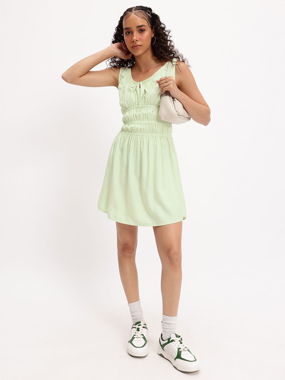 DressBerry Y2K Revival Tie-Up Detailed Smocked Fit and Flare Dress