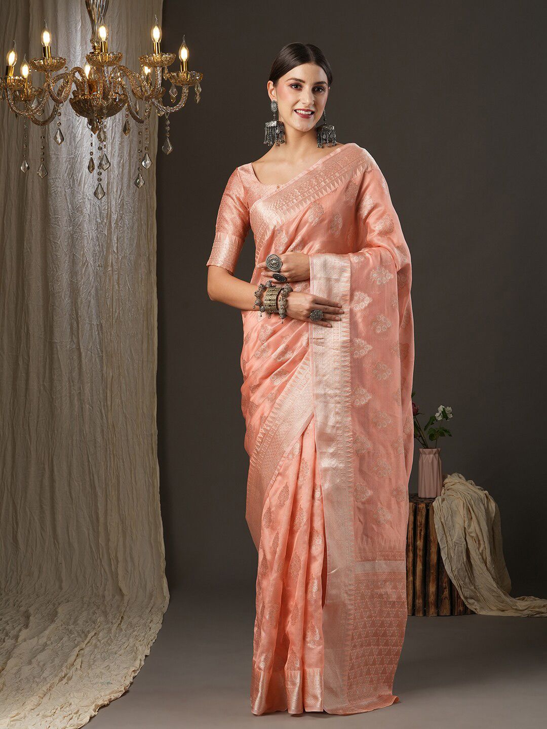 Saree mall Ethnic Motifs Woven Design Zari Dabu Sarees