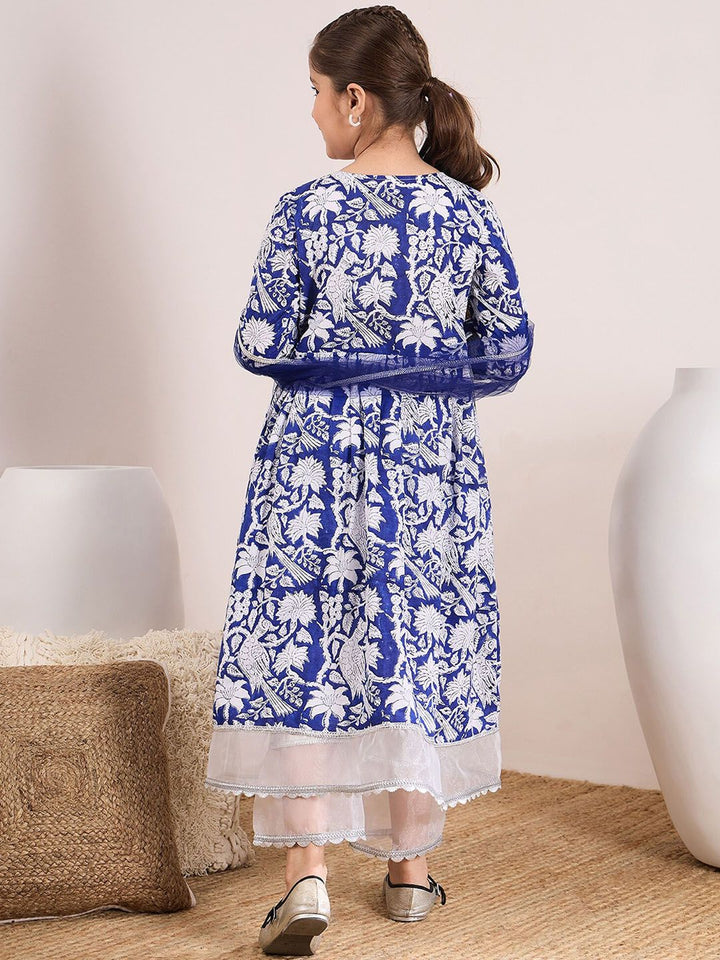 pspeaches Girls Ethnic Motifs Printed Pure Cotton Kurta & Palazzos With Dupatta