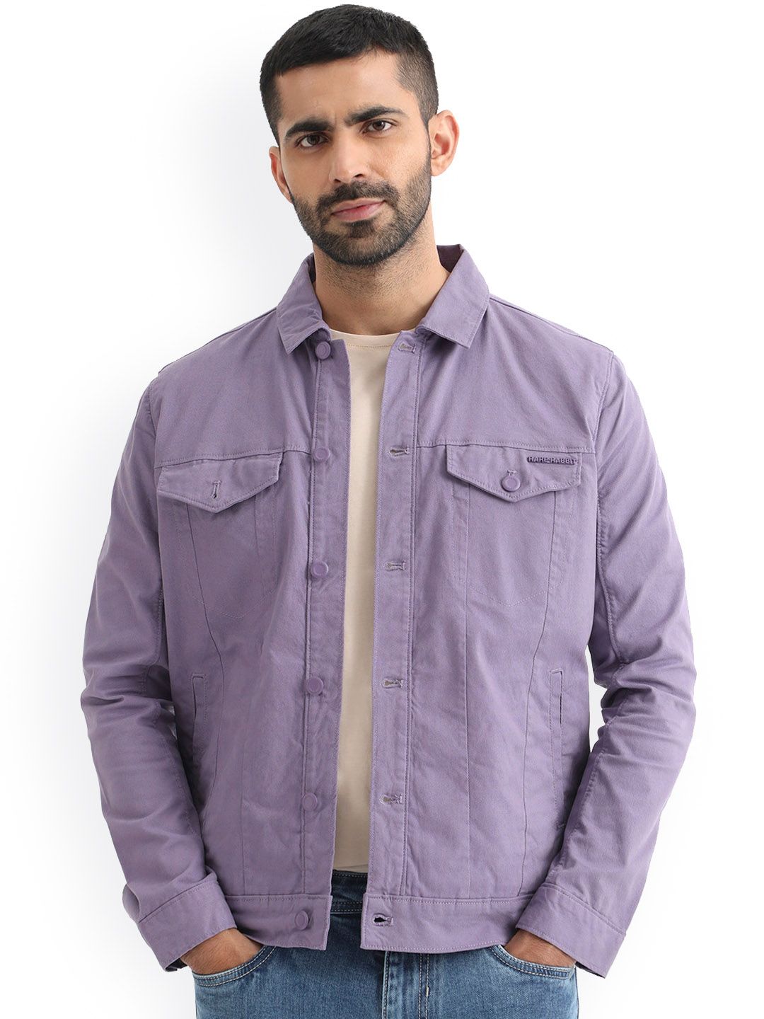 RARE RABBIT Men Vintago Tailored Fit Stand Cotton Denim Jacket