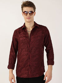 Thomas Scott Men Spread Collar Textured Premium Slim Fit Casual Shirt