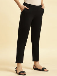 W Women Slim Fit Mid-Rise Plain Cropped Trousers