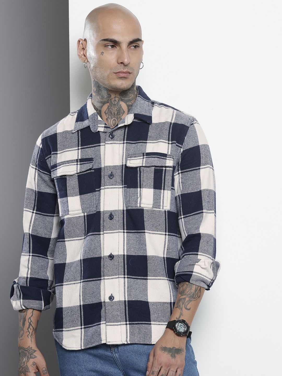 The Indian Garage Co Checked Pure Cotton Casual Shirt
