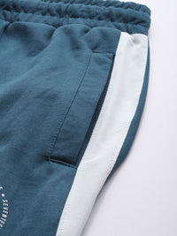 The Indian Garage Co Men Teal Solid Slim Fit  Jogger with Side Strips