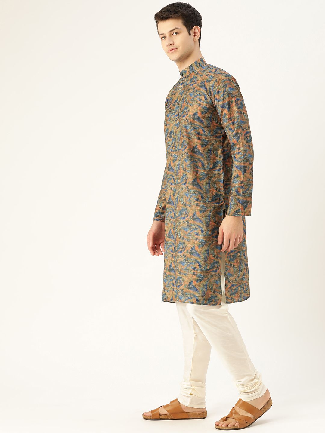 SOJANYA Kurta Lurus Bercetak Biru & Jingga