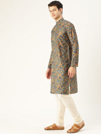 SOJANYA Kurta Lurus Bercetak Biru & Jingga