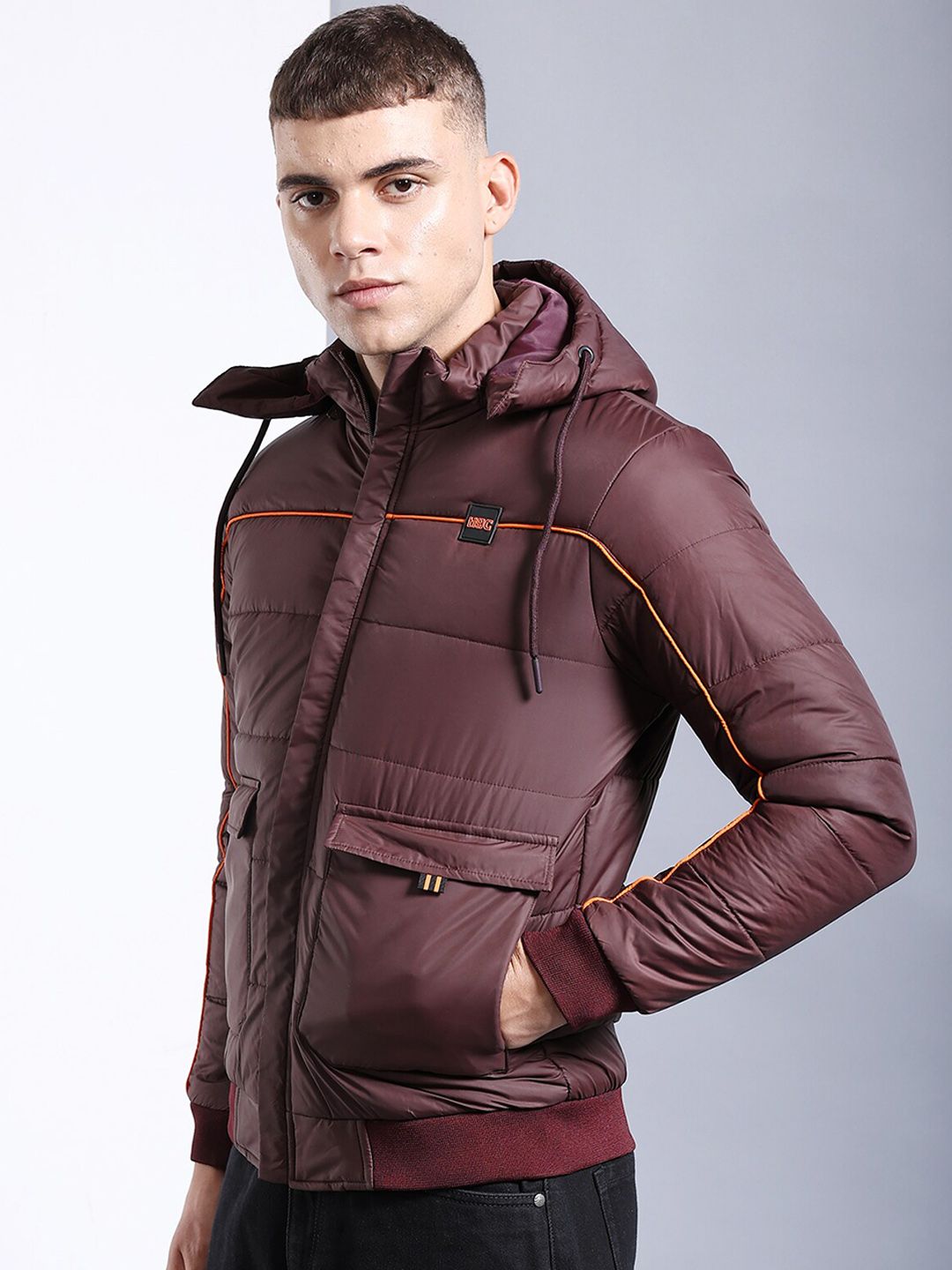The Indian Garage Co Men Regular Fit Puffer Jacket with Detachable Hood