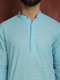 SOJANYA Kurta Lurus Bersulam Biru Lelaki