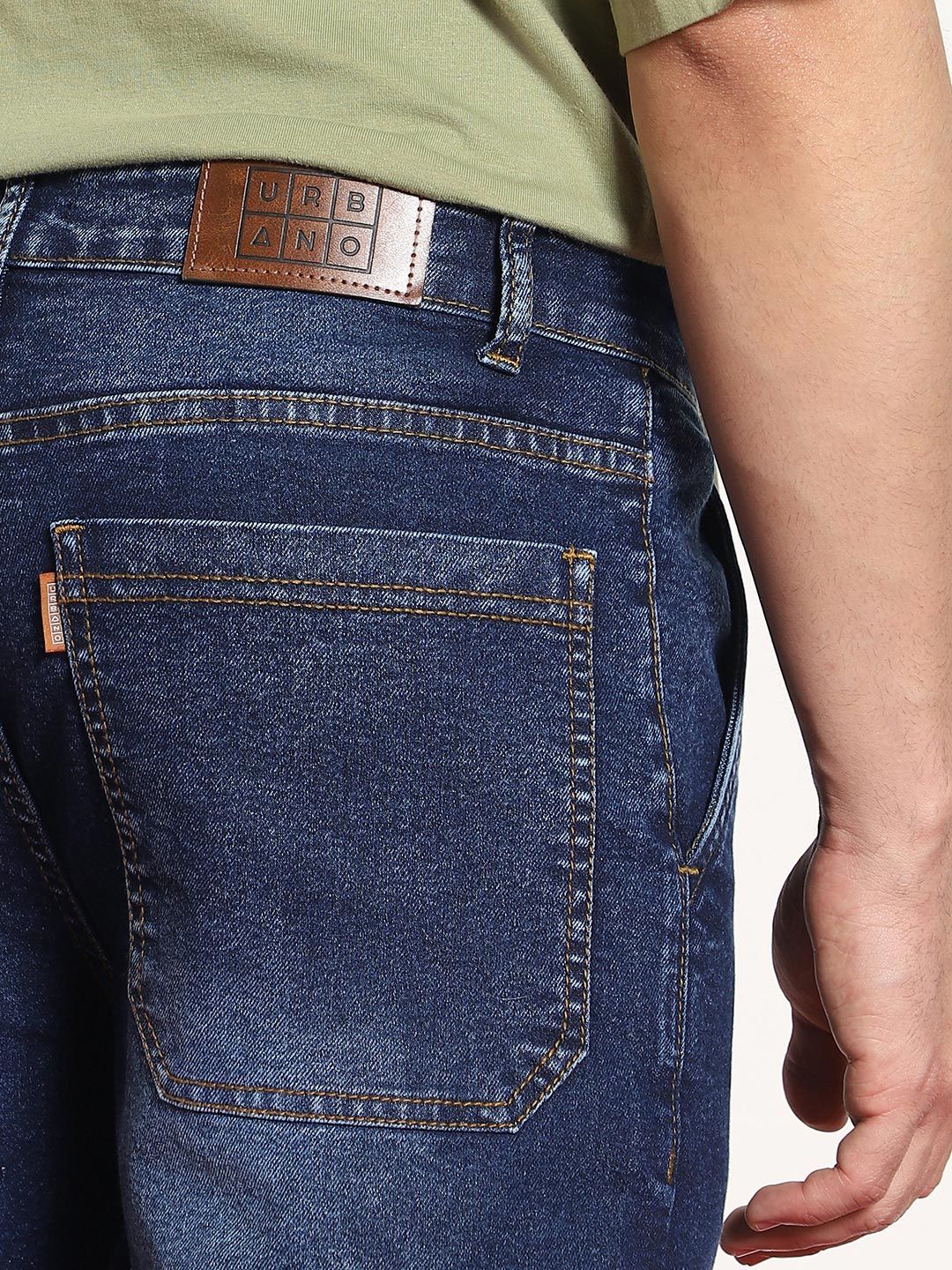Urbano Fashion Men Dark Blue Regular Fit Washed Cargo Jeans With 6 Pockets Stretchable