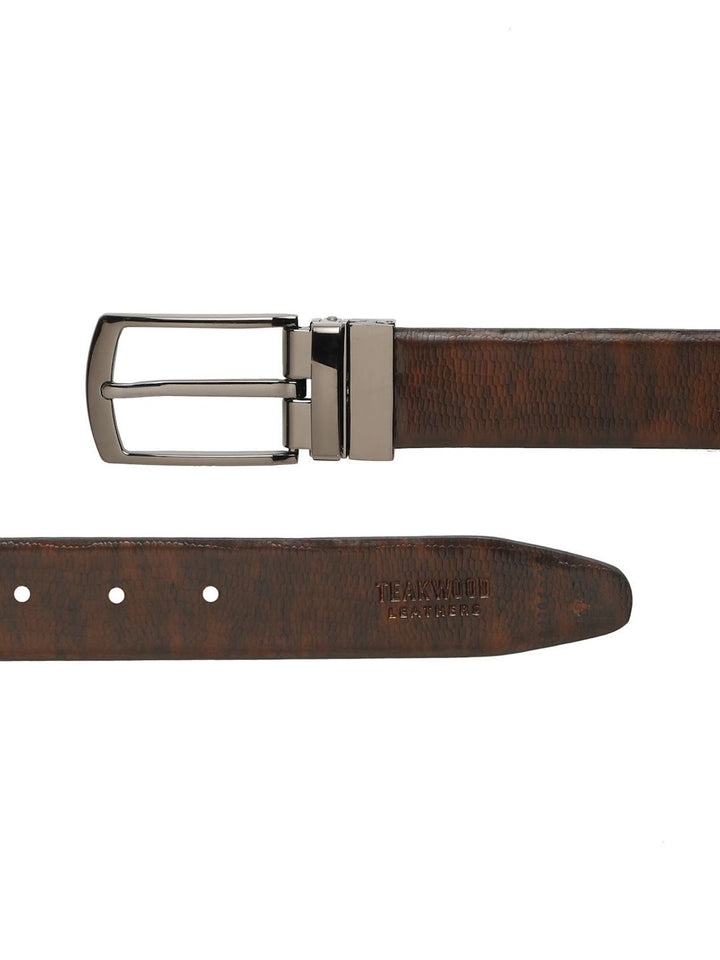 Teakwood Leathers Men Textured Leather Reversible Formal Belt