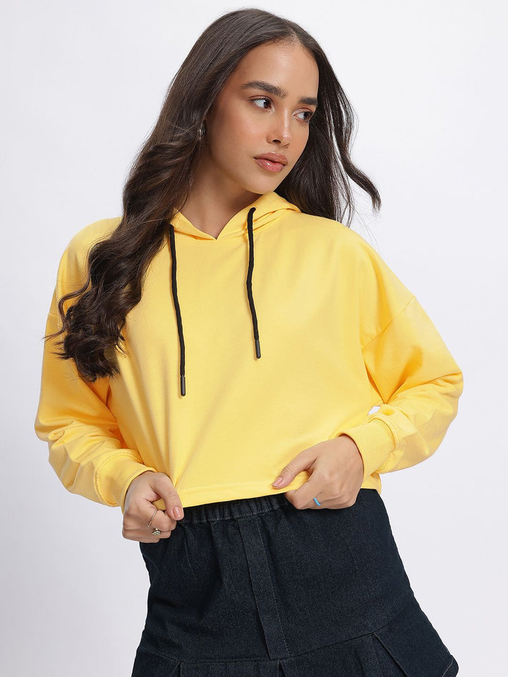 DressBerry Printed Drop-Shoulder Hooded Crop Sweatshirt