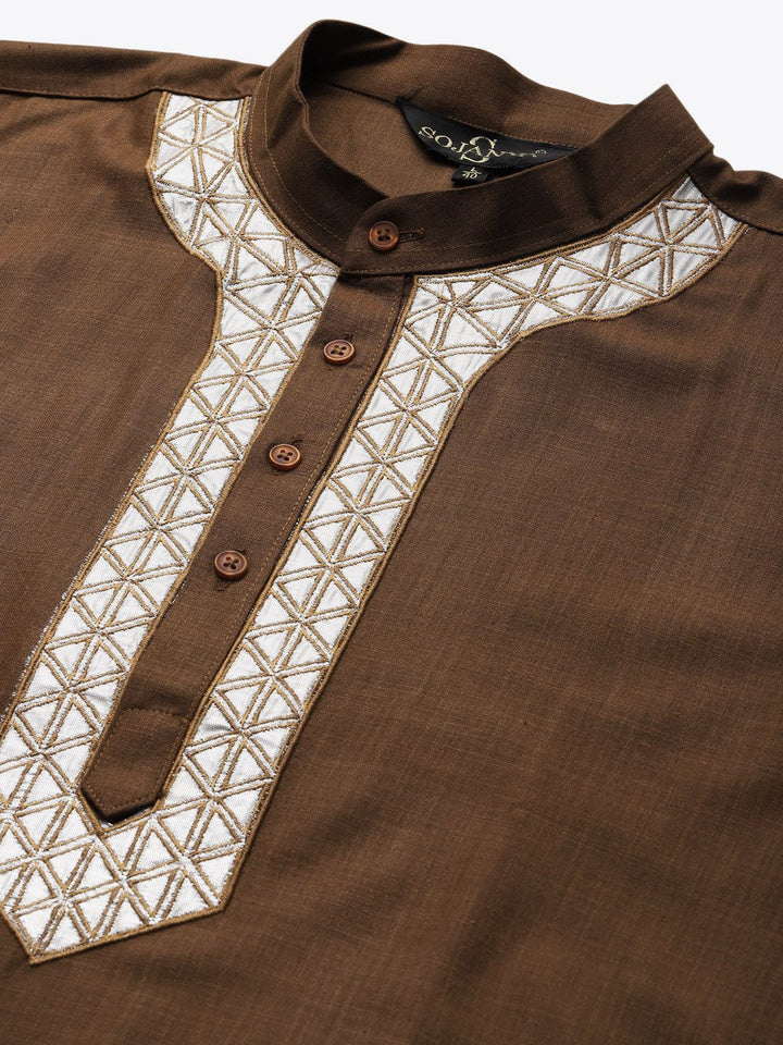 SOJANYA Men Olive Brown Solid Pure Cotton Kurta