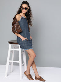 STREET 9 Women Navy Blue Denim A-Line Dress