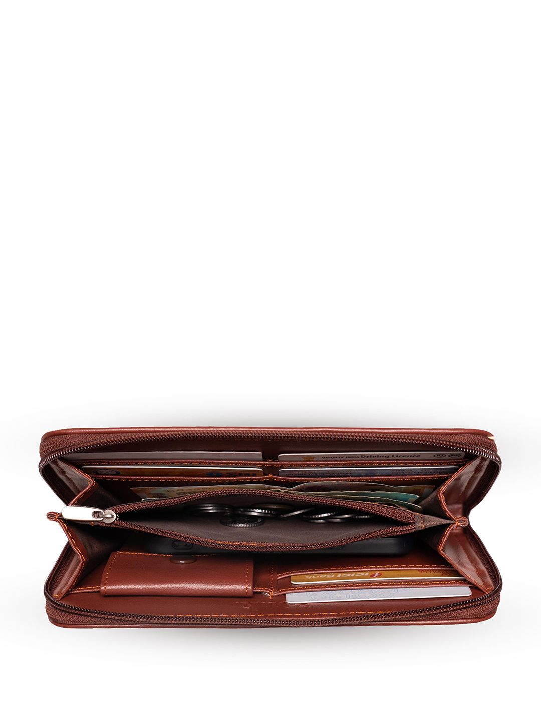 ZOUK Women Brown & Beige Printed Vegan Leather Zip Around Sustainable Wallet