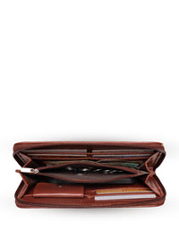 ZOUK Women Brown & Beige Printed Vegan Leather Zip Around Sustainable Wallet