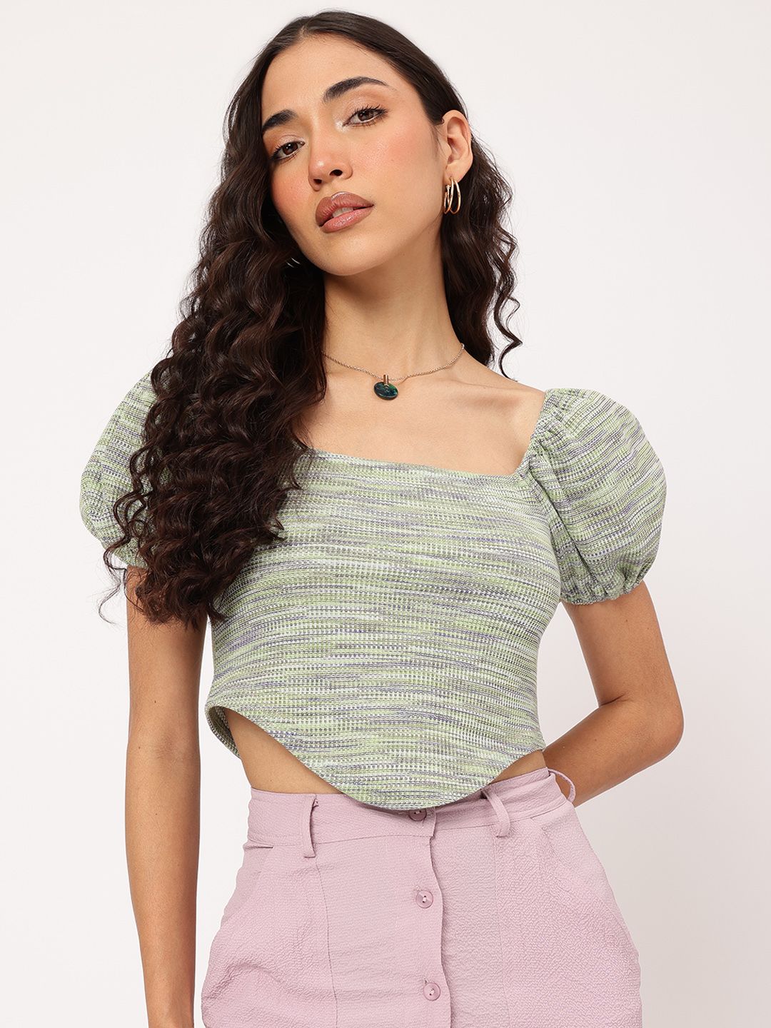 DressBerry Minimalist Muse Textured Knit Smocked Crop Top