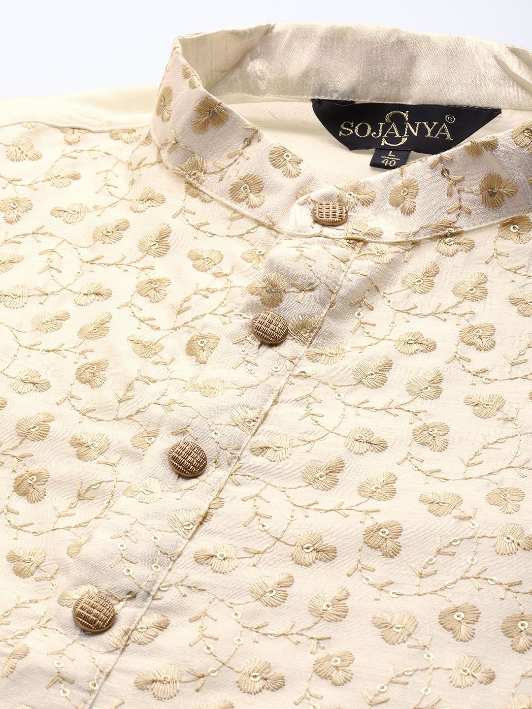 SOJANYA Men Beige & Gold-Toned Floral Kurta