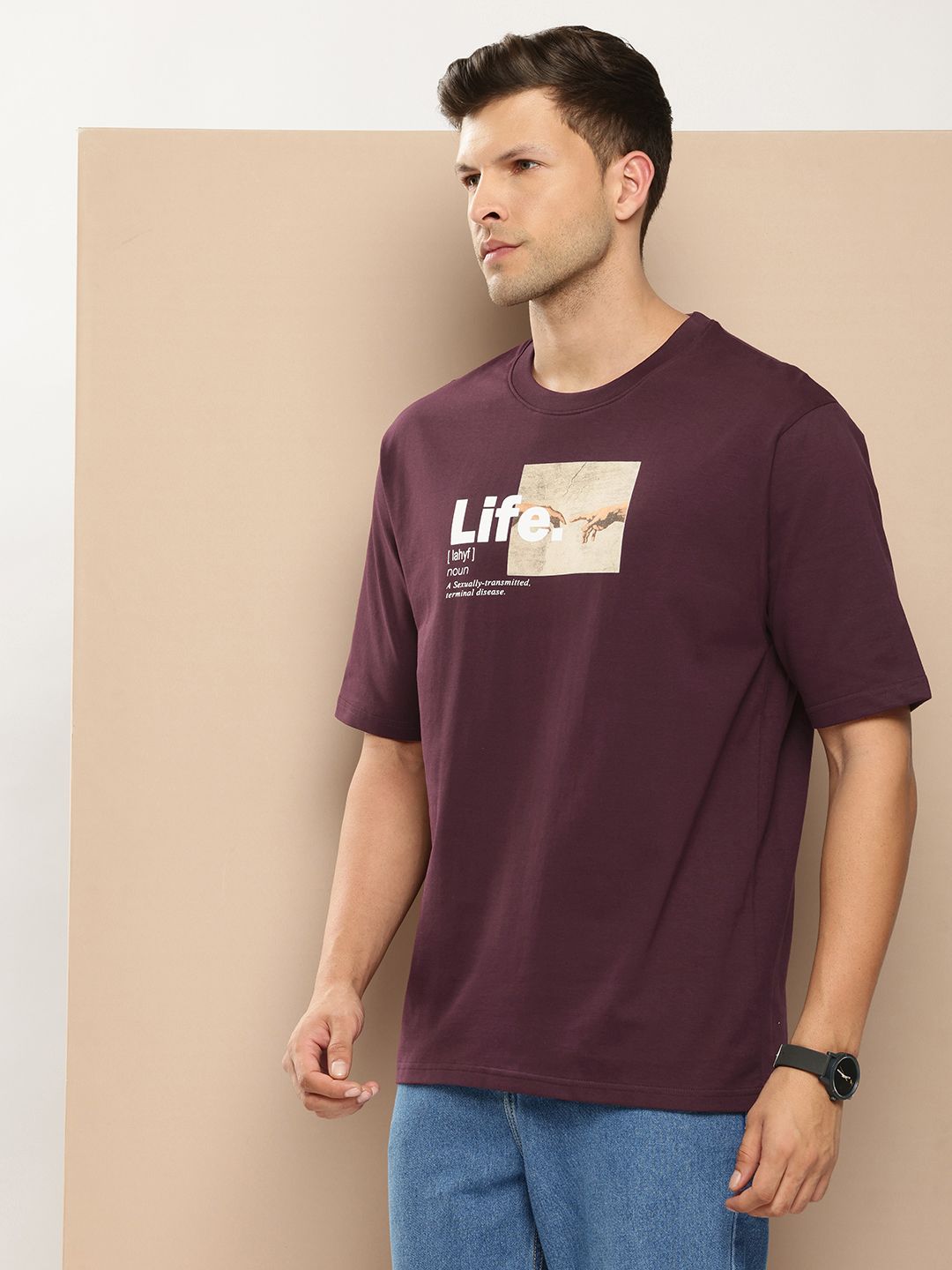Difference of Opinion Men Printed Pure Cotton Oversized T-shirt
