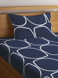 Myntra Elegant Homes Blue & White Geometric 300 TC Single Bedsheet with 1 Pillow Covers