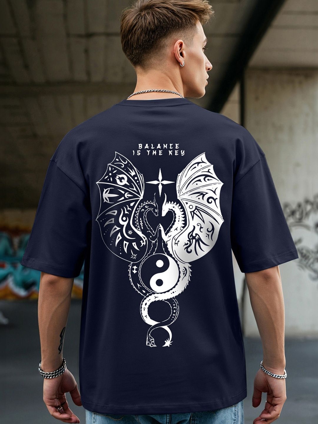 Bewakoof Graphic Printed Drop-Shoulder Sleeves Oversized Pure Cotton T-shirt