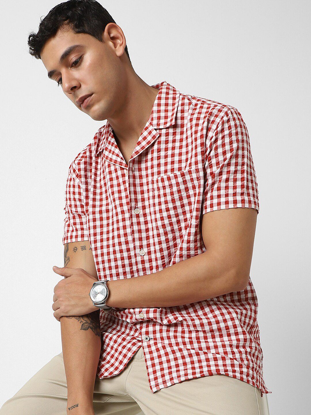 VASTRADO Men Classic Gingham Checks Opaque Checked Casual Shirt