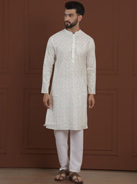 SOJANYA LUXE Motif Etnik Bersulam Kolar Mandarin Kurta Sutera Lurus Kapas & Piyama