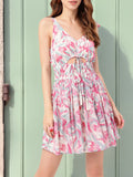 Feminine Floral Fantasy Cut-Out Chic Smocked A-line Mini Dress