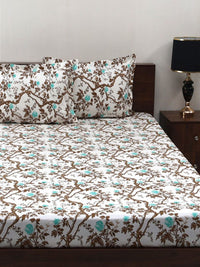 BOMBAY DYEING Brown Floral Cotton 144 TC Fitted Queen Bedsheet Set-1.52cmX1.98 cmX 30 cm