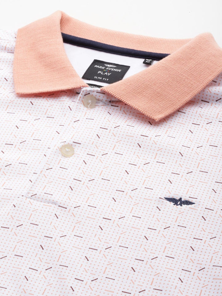 Park Avenue Men Geometric Print Polo Collar Slim Fit T-shirt
