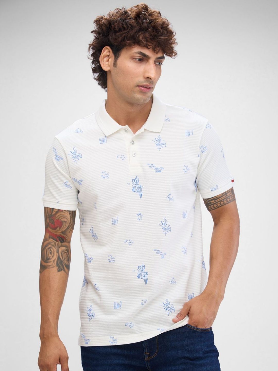 SPYKAR Men Printed Polo Collar Slim Fit T-shirt