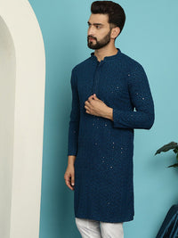 SOJANYA Geometric Mandarin Collar Pure Cotton Thread Work Kurta