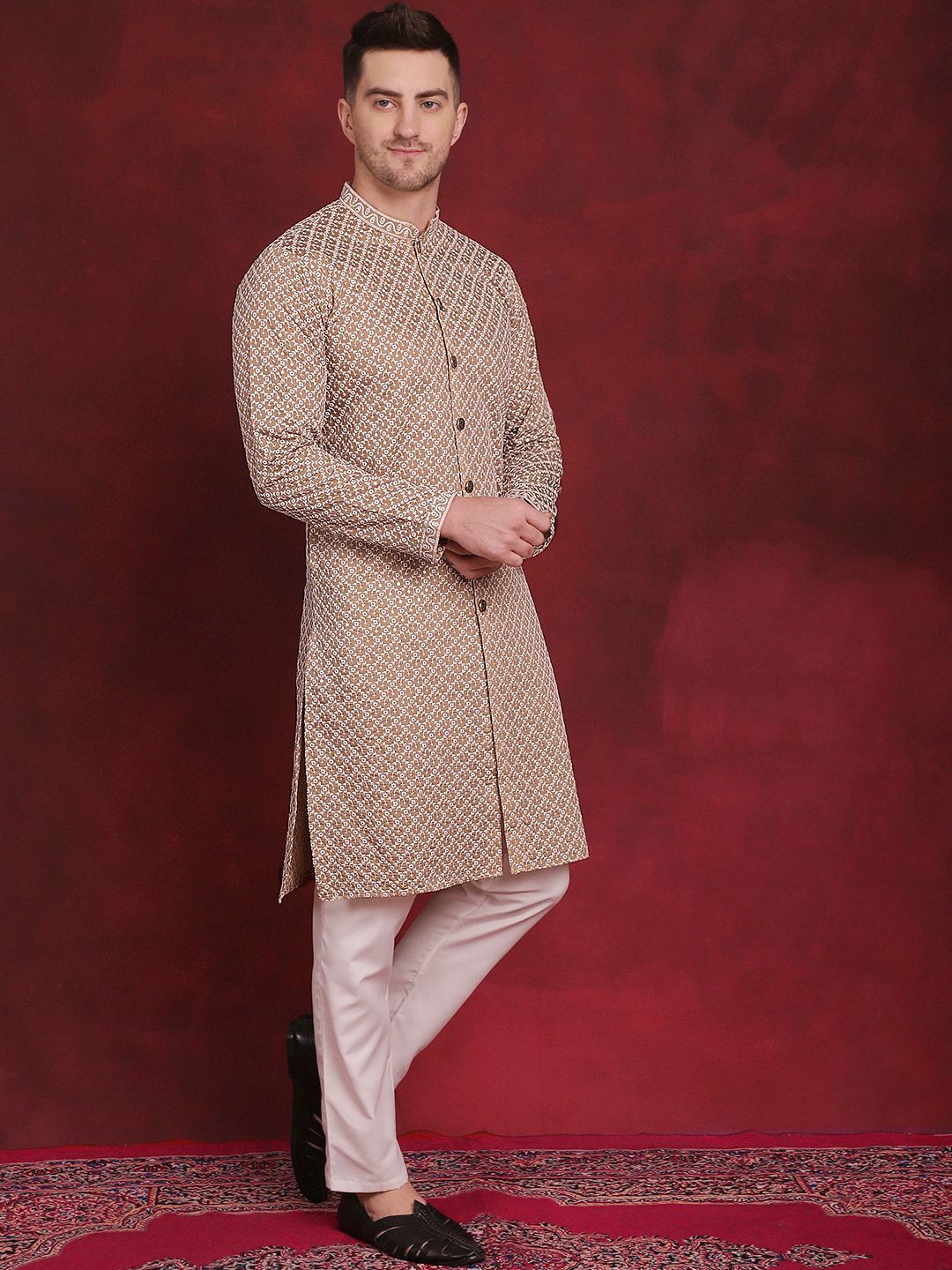 Jompers Embroidered Regular Sequinned Kurta with Pyjamas