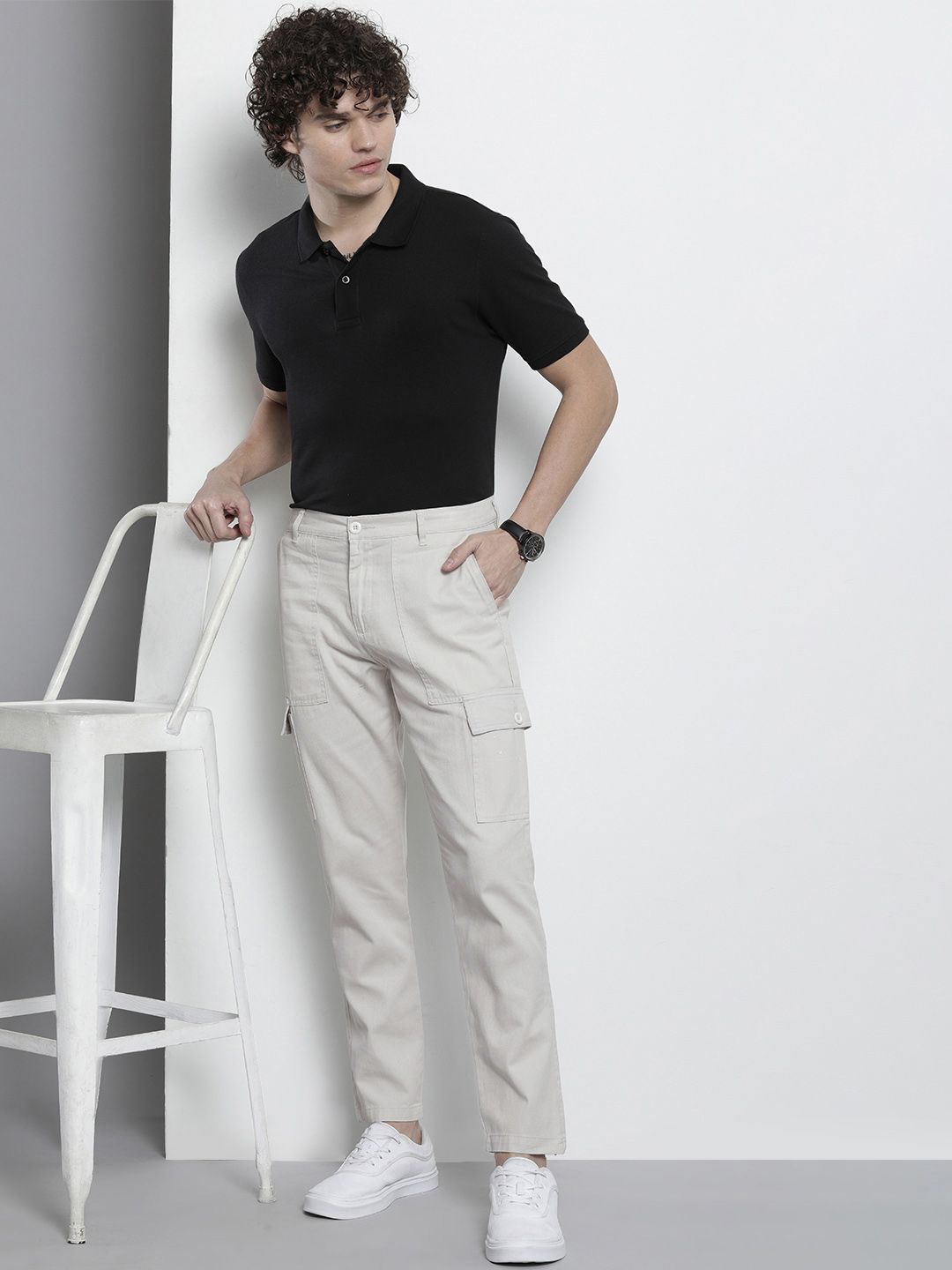 The Indian Garage Co Men Slim Fit Pure Cotton Cargos