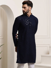 SOJANYA Kolar Mandarin Sulam Bunga Labuci Kapas Tulen Kurta Lurus
