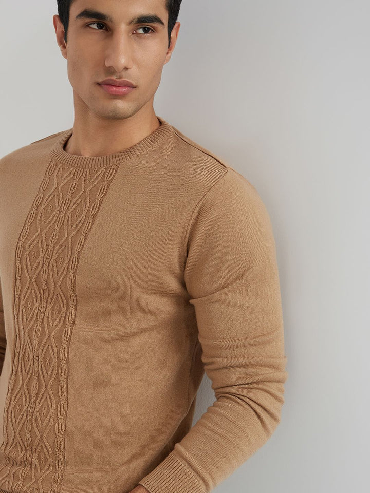 Raymond Men Beige Self Design Pullover
