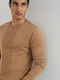 Raymond Men Beige Self Design Pullover