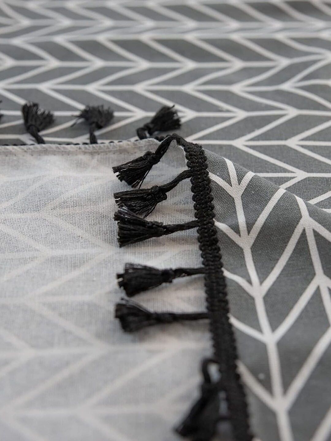 URBAN SPACE Boho Grey & White Geometric Printed Cotton Window Curtain