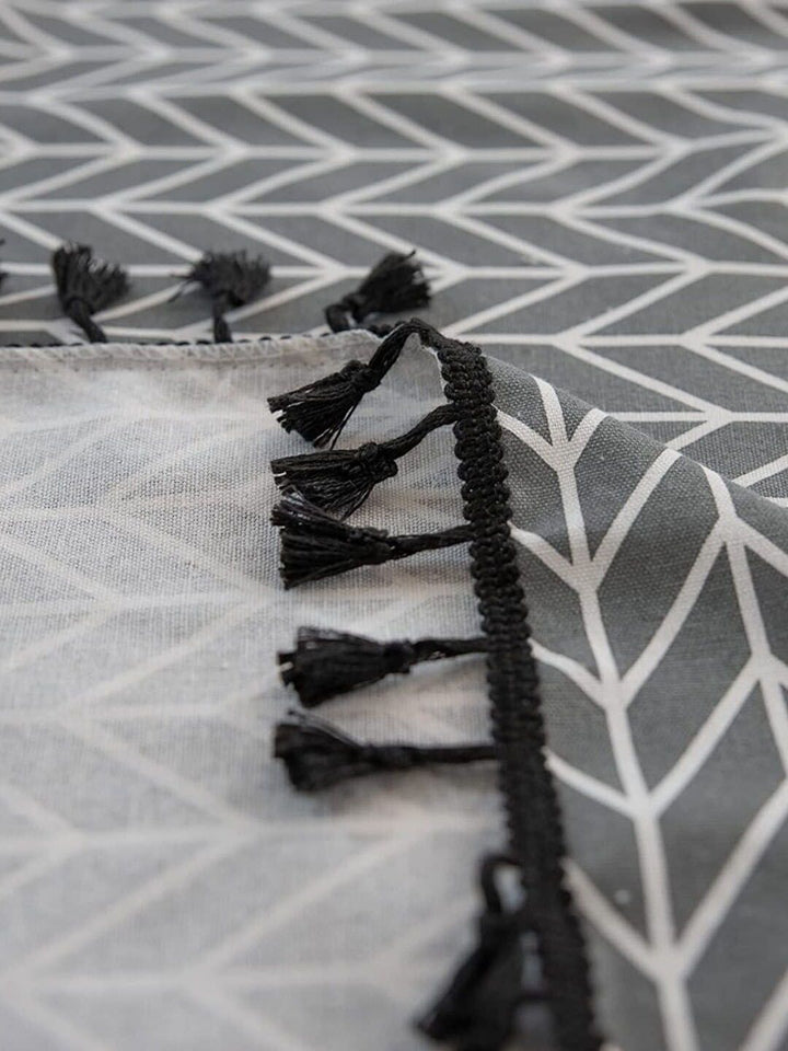 URBAN SPACE Boho Grey & White Geometric Printed Cotton Window Curtain