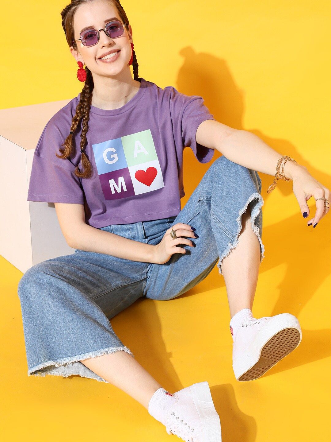 STREET 9 Women Lavender Printed Crop Tshirt