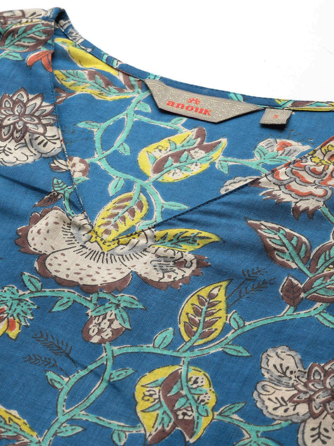 Anouk Ethnic Motifs Printed Regular Cotton Kurta with Trousers & With Dupatta