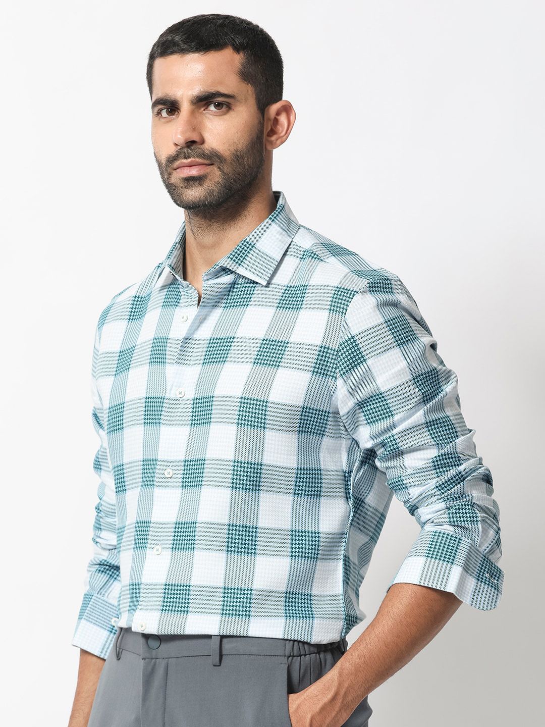 RARE RABBIT Men Ventura Slim Fit Tartan Checked Cotton Shirt