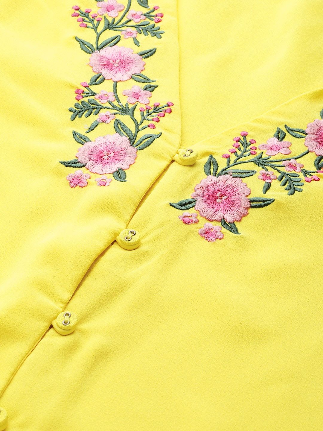 DressBerry Yellow Embroidered Detail Regular Top