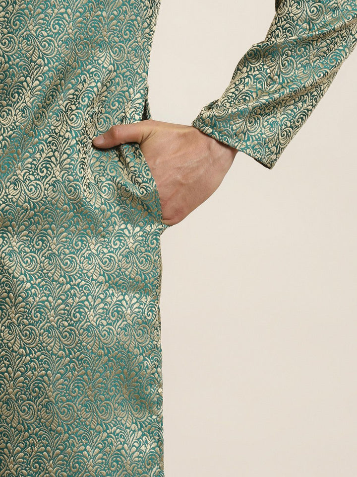 SOJANYA Men Green & Golden Ethnic Motifs Kurta