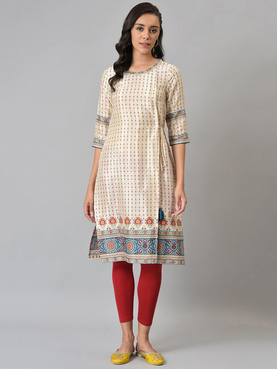 W Women White Geometric Striped Handloom Kurta
