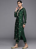 Libas Women Green & White Yoke Design Floral Motifs Straight Kurta