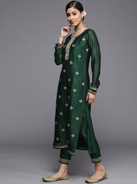 Libas Women Green & White Yoke Design Floral Motifs Straight Kurta