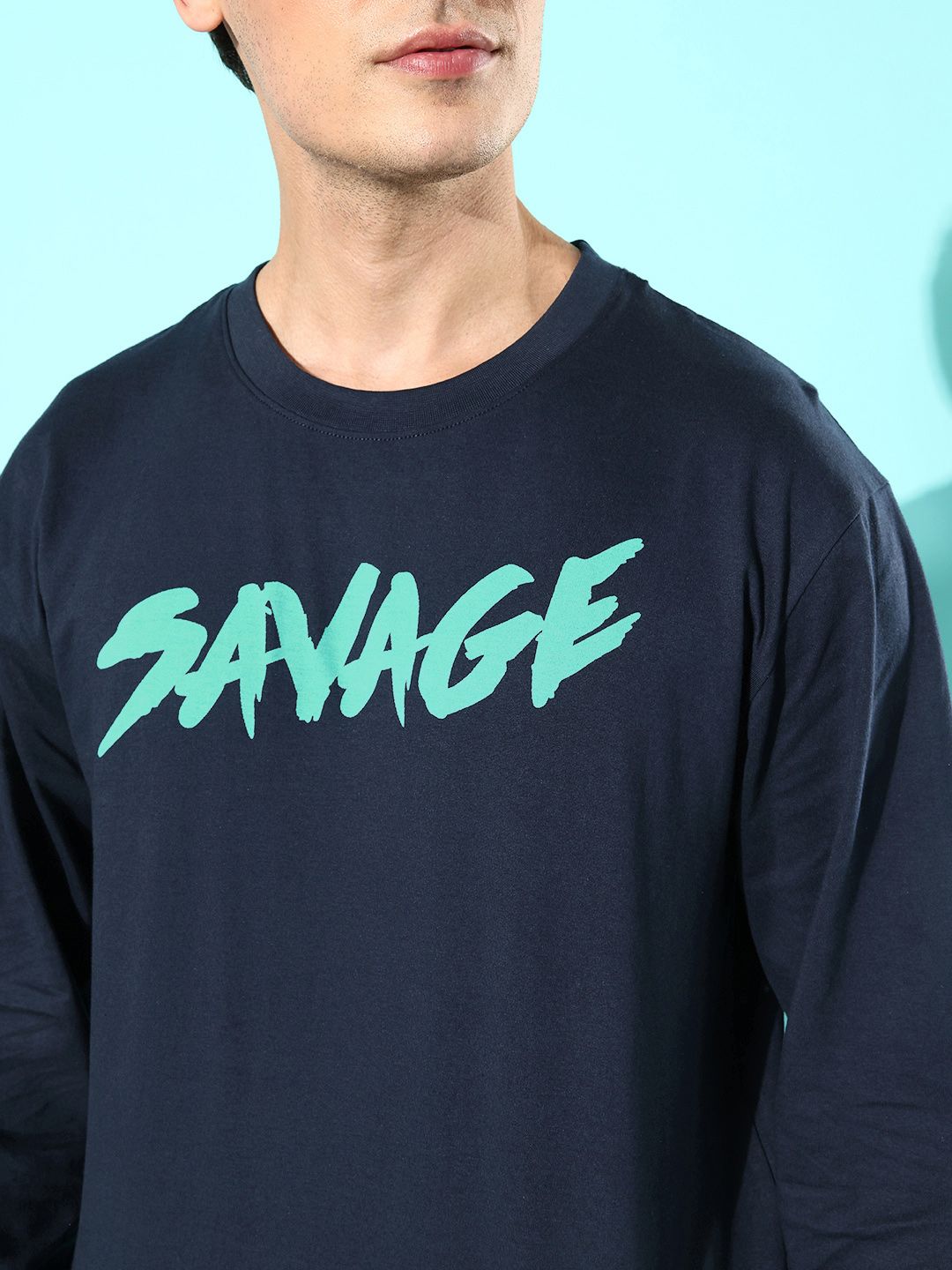 Difference of Opinion Men Navy Blue Printed Pure Cotton Oversized T-shirt