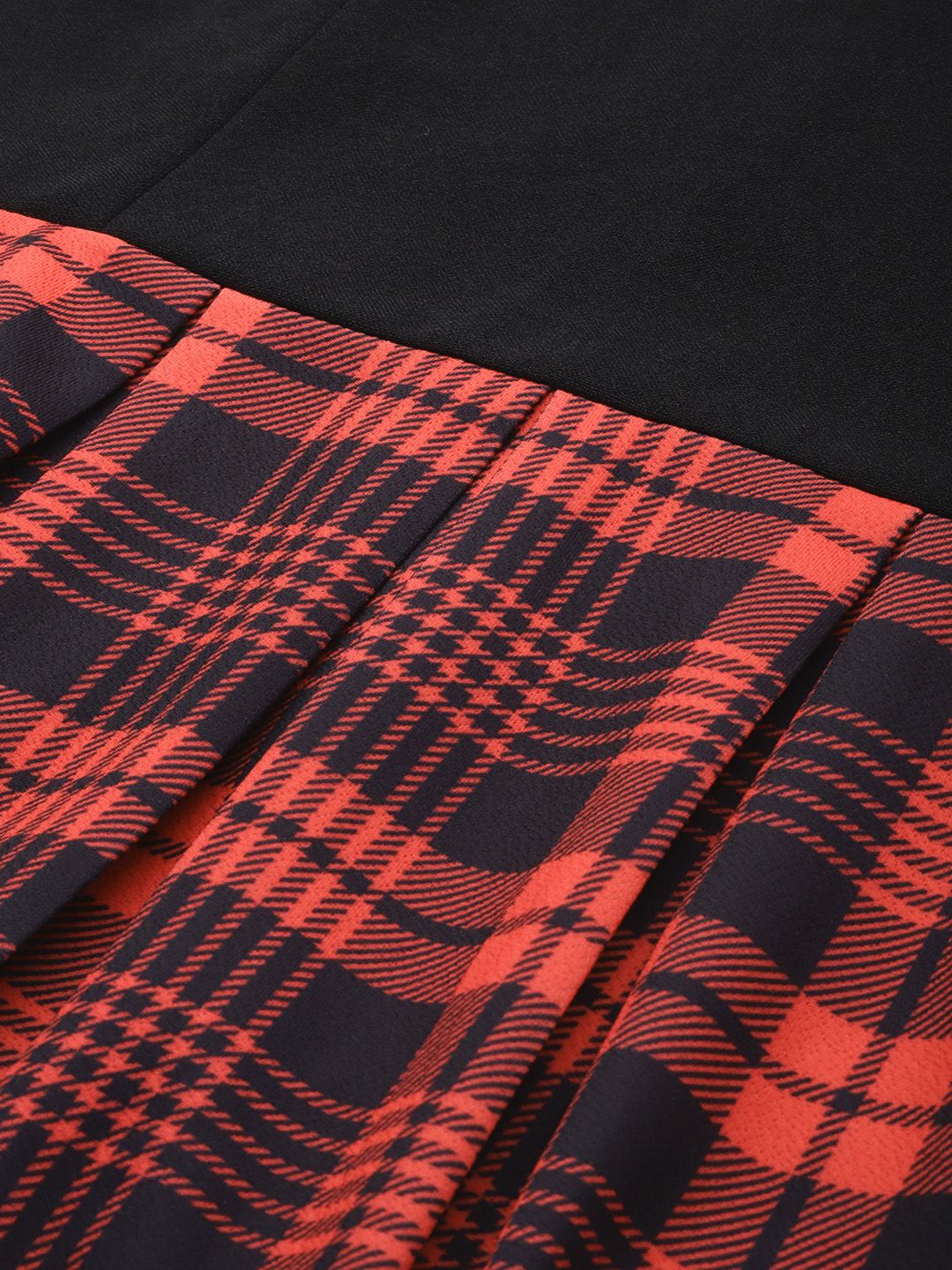 SASSAFRAS Red & Black Knit Pleated Skater Dress