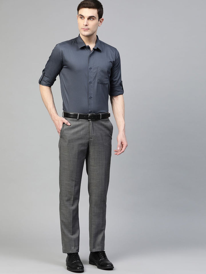 DENNISON Men Charcoal Grey Smart Slim Fit Solid Water & Stain Repellent Formal Shirt